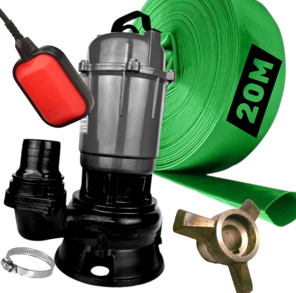 Дренажно-фекальный насос с ножом и шлангом без поплавка.